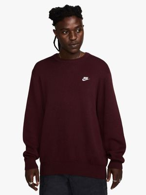 Nike Men's Club Crew-Neck Burgundy Sweater