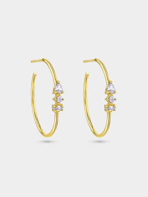 Yellow Gold Cubic Zirconia Fancy Skinny Hoop Earrings