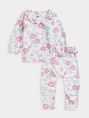 Jet Infant Girls Pink Abstract Flowers T-Shirt & Leggings Sets