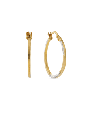 Yellow Gold & Sterling Sllver Diamond cut Hoop Earrings