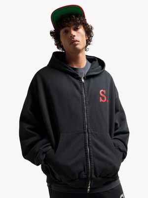 Swank Men's Vintage Oversized Zipped Black Hoodie