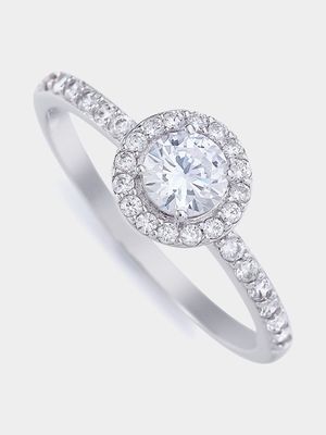 Sterling Silver & Cubic Zirconia Halo Solitaire Ring