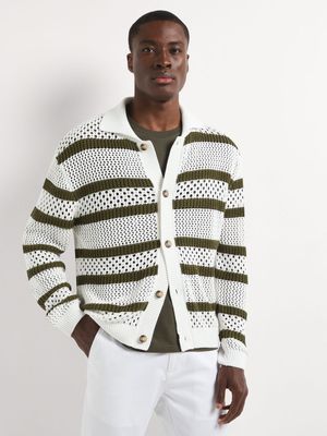 Men's Markham Longsleeve Crochet Ecru/Sage Cardigan