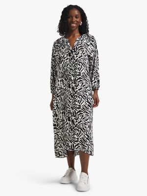 Women's Black & White Print Shirt Dress