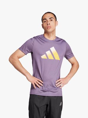 Mens adidas Run Icons 3 Bar Purple Tee