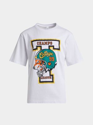 Older  Boy's White Graphic Print T-Shirt