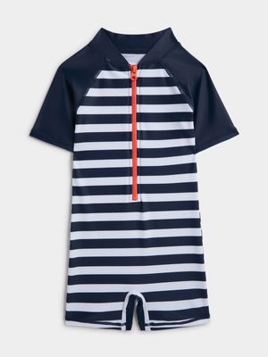 Jet Younger Boys Navy/White Stripe Rushguard 1 Piece Swim Suit