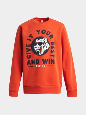 Younger Boy's Orange Graphic Print Sweat Top