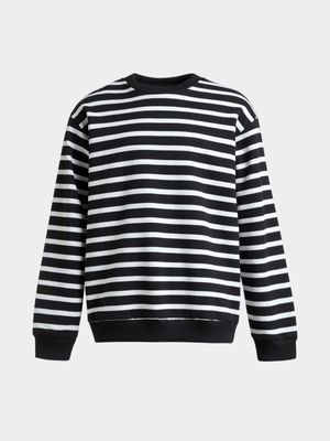 Older Boy's Black & White Striped Sweat Top