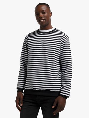 Men's Black & White Striped Sweat Top