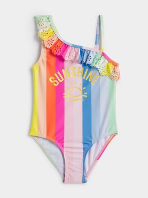 Jet Younger Girls Colourblock Stripe 1 Piece Swim Suit