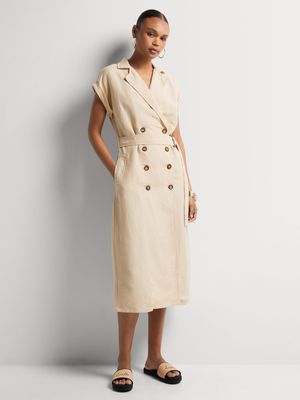 Linen Blend Trench Dress