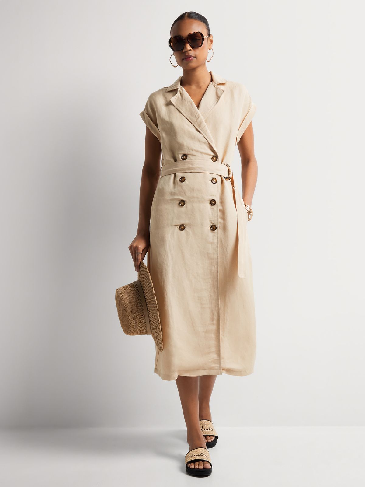 Linen Blend Trench Dress - Bash.com