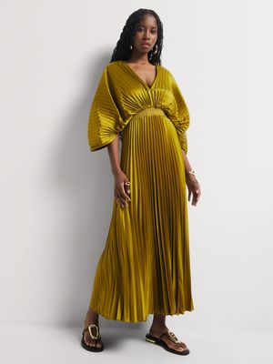 Luella Pleated Satin Maxi Kaftan Dress