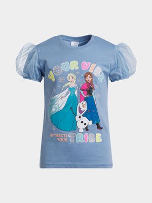 Jet Younger Girls Blue Frozen Puff Sleeve T-Shirt