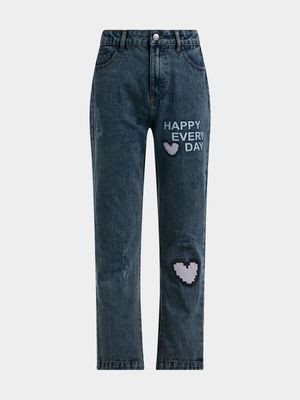 Jet Younger Girls Mid Blue Grafitti Jeans