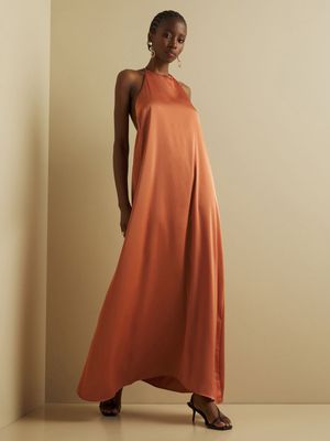 Women's Iconography Terracotta Satin Trapeze Dress