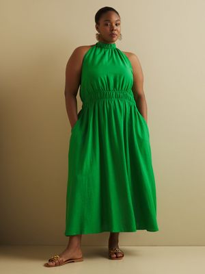 Women's Iconography Linen Blend Halterneck Midi Green