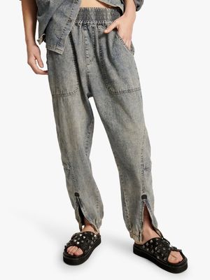 Women's One Teaspoon Blue Dirty Denim Flight Pants