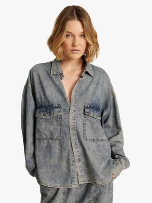 Women's One Teaspoon Blue Oversized Denim Shirt