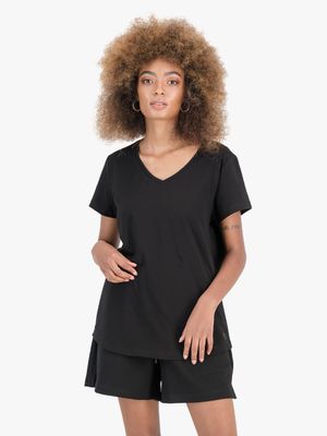 Women's PHEME Black Fitted V-Neck T-shirt