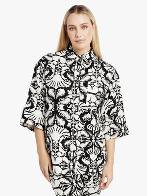 Women's Me&B Wallpaper Print Oversized Linen Shirt