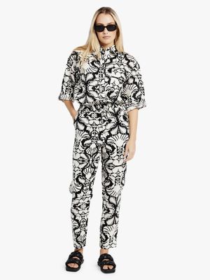 Women's Me&B The Ultimate Wallpaper Print Tapered Leg Linen Pants