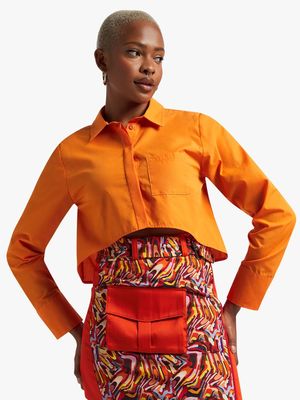 Women's Thula-Tu Orange Cropped Long Sleeve Shirt