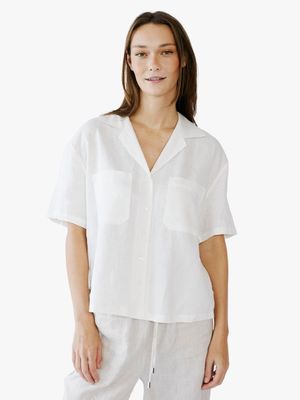 Women's Me&B White Oversized Linen Shirt