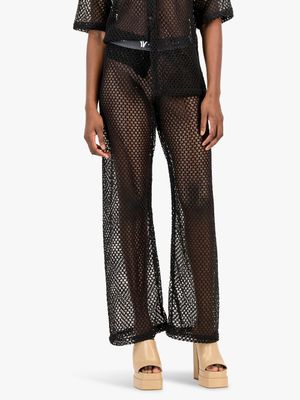 Women's Rosey & Vittori Black Crochet Pull On Pants