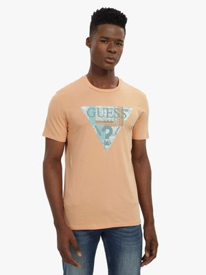 Men's Guess Orange  Mosaic Tri Logo T-Shirt