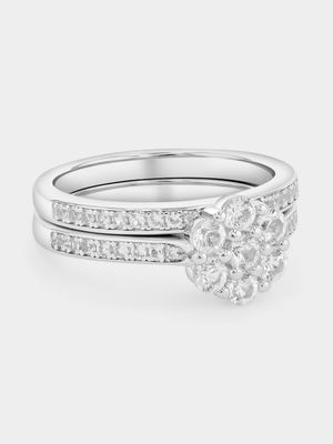 Sterling Silver Diamond Flower Cluster Twinset Ring