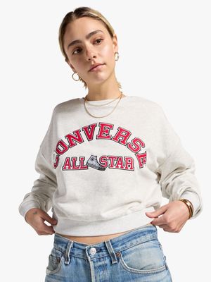 Converse Women's Heritage Cropped Crewneck White Sweat Top