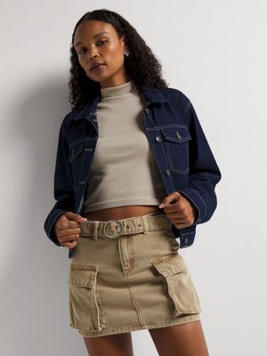 News Denim Overdyed Cargo Mini Skirt