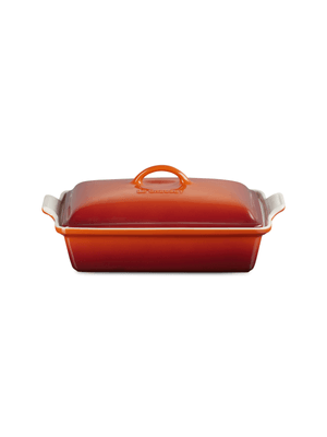 le creuset rect dish w/lid cayenne 33cm