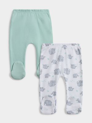 Jet Baby Harbor Grey/Sage 2 Pack Elephants Leggings