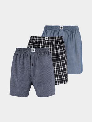 Mkm 3pk Gingham & Check Boxers Navy/Black