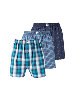 MKM NAVY/TEAL 3 PACK PLAID & DOT BOXER