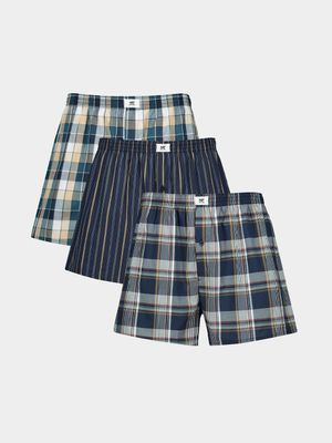 Men's Markham 3Pk Check Stripe Multicolour Boxers