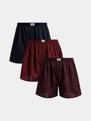 Men's Markham 3Pk Botanical Burgundy/Navy Boxers