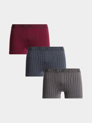 Men's Relay Jeans 3pk Vertical Stripe Burgundy/Grey Boxers