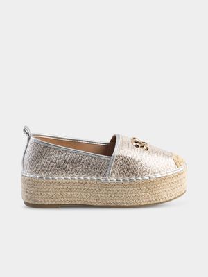 Women's Sissy Boy Silver Espadrille With SB Hard Flatform Shoes