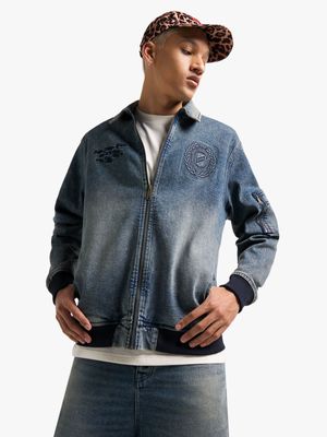 Redbat Men's Tea Stain Denim Bomber Jacket