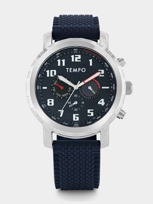 Tempo Timepiece Collection Silver Plated Blue Dial Blue Silicone Watch