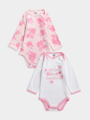 Jet Infant Girls Pink/White 2 Pack Pretty Flowers Body Vest