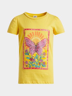 Jet Younger Girls Yellow Butterfly Graphic T-Shirt