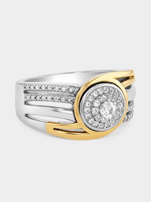 Yellow Gold & Sterling Silver Diamond Round Cluster Wrap Ring