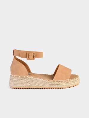 Women's Madison Nude Carina 2 Plain Strap Espadrille Wedges