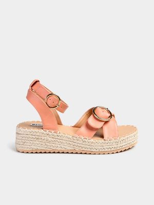 Women's Madison Peach Lilith Buckle Detail Espadrille Wedges