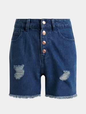 Jet Younger Girls Blue Raw Edge Denim Shorts